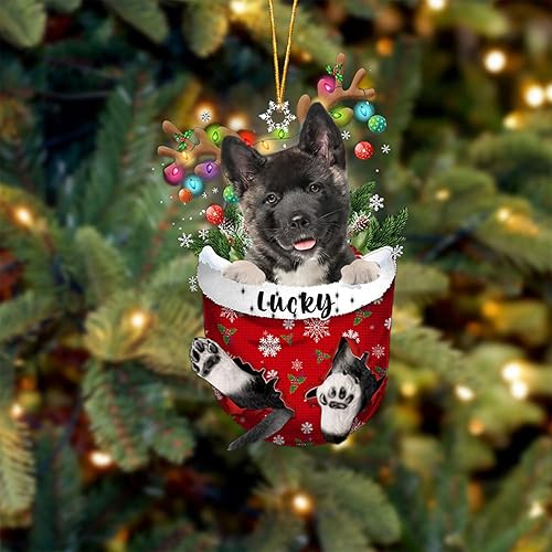 Adorno de Navidad personalizado para perro Akita en bolsillo de nieve, adorno para árbol de Navidad, idea de regalo para amantes de los perros,