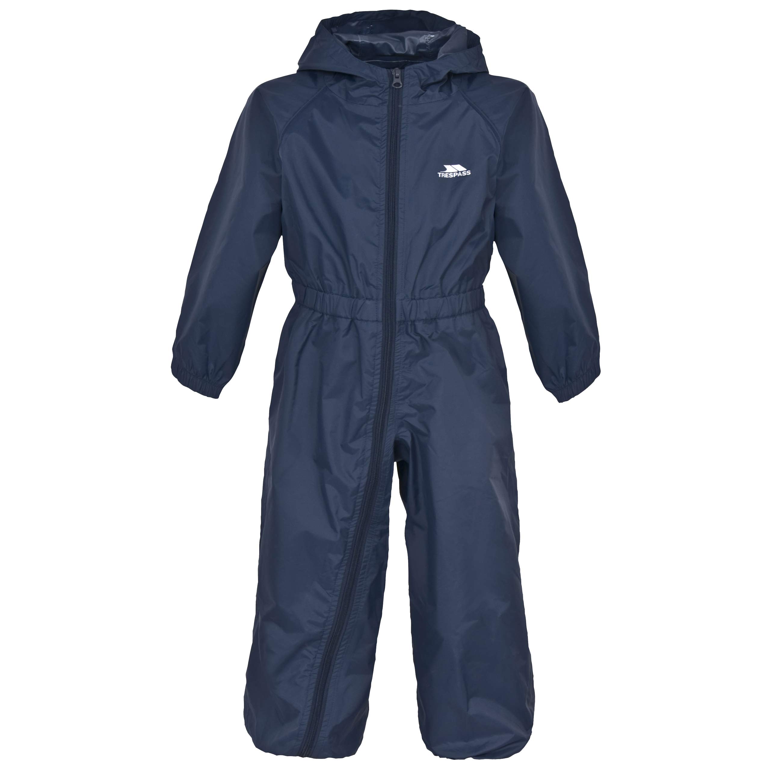 Trespass Unisex Kids Rainsuit Button - Grown on Hood, Elasticated Cuffs and Ankles, Elasticated Side Waist, Full Body Length Zip, Waterproof