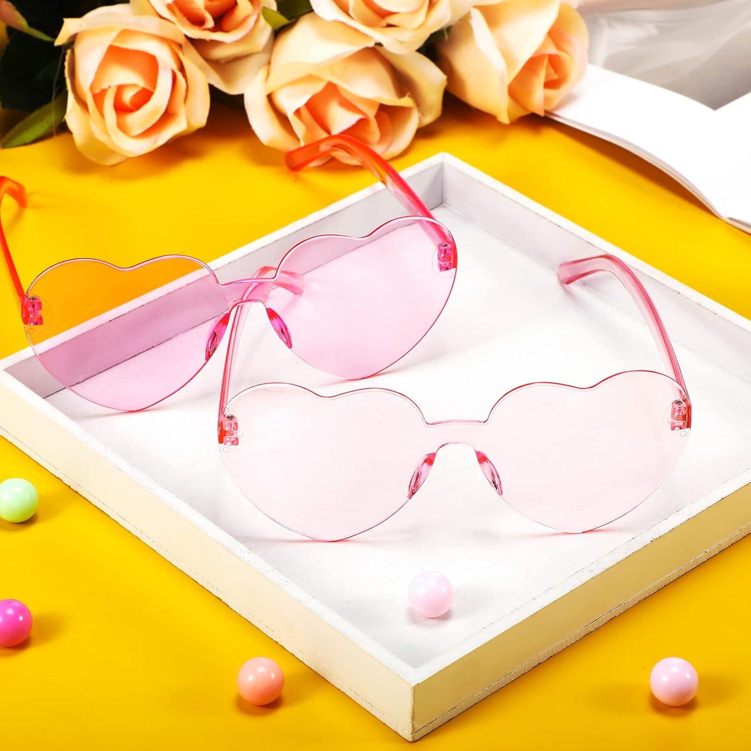 Konohan 50 Pairs Heart Shaped Sunglasses Bulk, Women Colorful Rimless Transparent Heart Glasses for Valentine's Day Party - Image 4