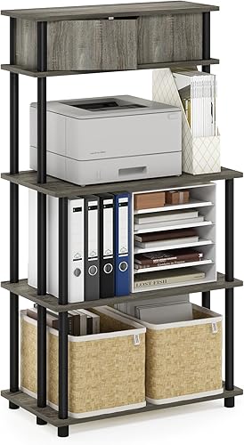 Miniatura 5 de Furinno Turn-N-Tube - Estante de almacenamiento multiusos sin herramientas con gabinete superior, roble francés grisnegro