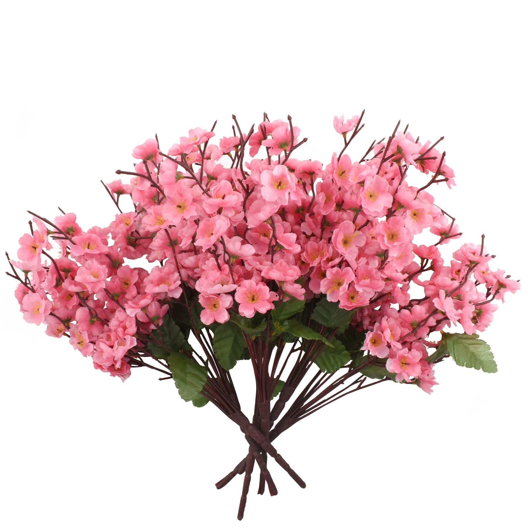 HUIANER 4PCS Artificial Silk Cherry Blossom Flower Branch, Fake Fabric Sakura Floral with steam Fake Flowers Bouquet Decor for Wedding Bridal Bouquet Wreath Table Centerpiece Outdoor (Pink)