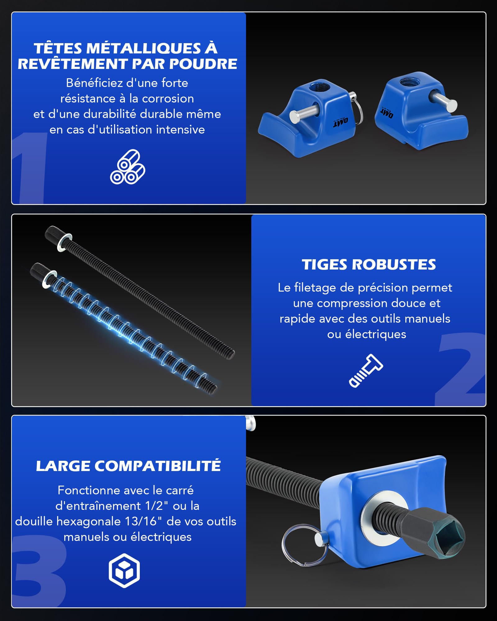 Orion Motor Tech Compresseur de Ressort d'Amortisseur, Kit de 2 Compresse-Ressorts Professionnel pour Jambe de Force Macpherson, Capacité 265mm, Carré 1/2" et Hex 13/16" avec Goupilles de Sécurité