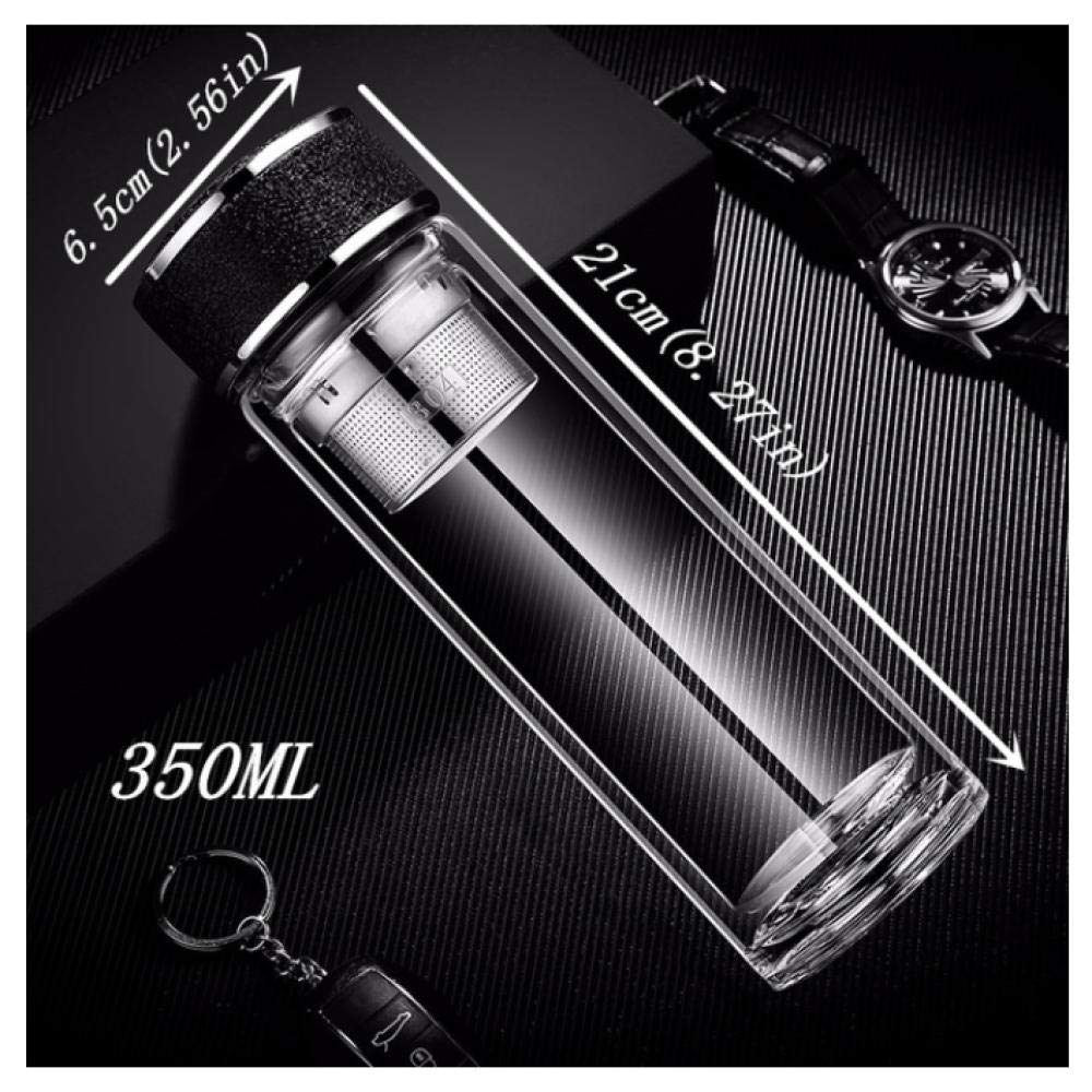 Botella infusora de agua de vidrio de borosilicato de doble pared portátil con tapa de filtro de acero inoxidable para campamento al aire libre separación de té