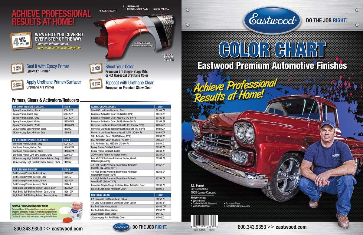 Eastwood Branded Color Paint Chart Printed 8 1/2"x 11" Durable Stock