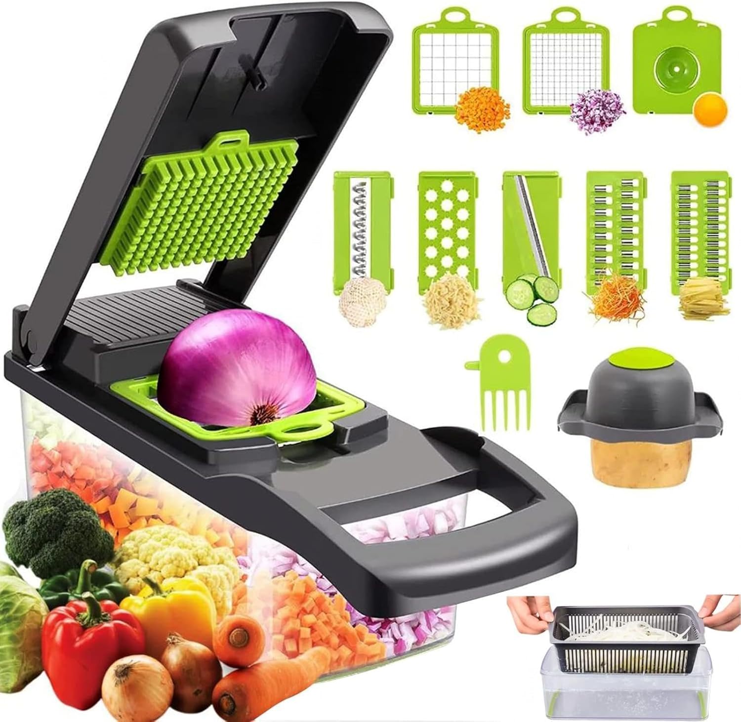 Vegetable Chopper, All in One Vegetable Chopper, Manual Vegetable Dicer, Fruit Dicing Machine, Mandoline Slicer Dicer