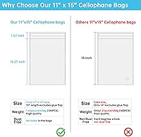 Vista 2 de 100 bolsas de plástico de celofán transparente de 11 x 15 pulgadas, bolsas autosellables resellables para embalaje de ropa, camisas y más