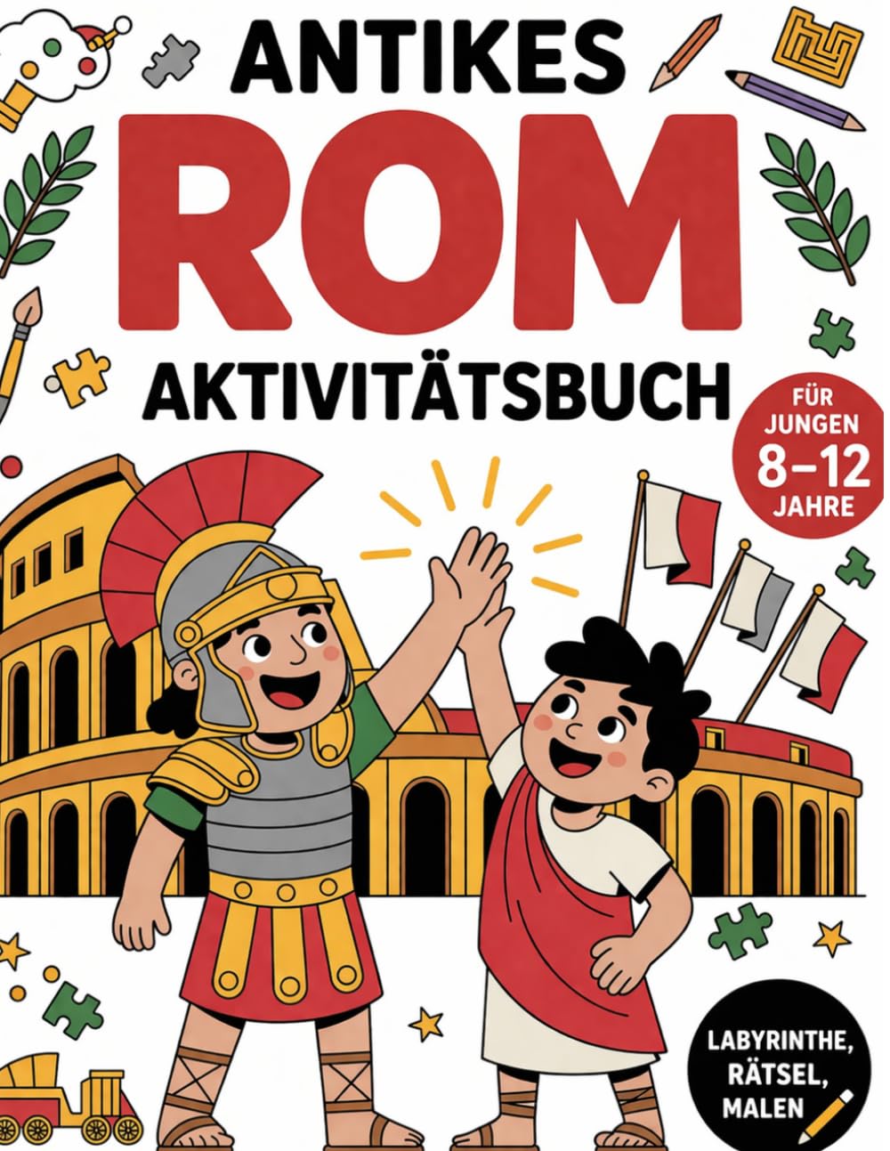 Antikes Rom Aktivitätsbuch für Jungen 8–12 Jahre: Labyrinthe, Rätsel, Malen & Spannende Fakten: 1 (Geschichts-Abenteuer für Kinder)