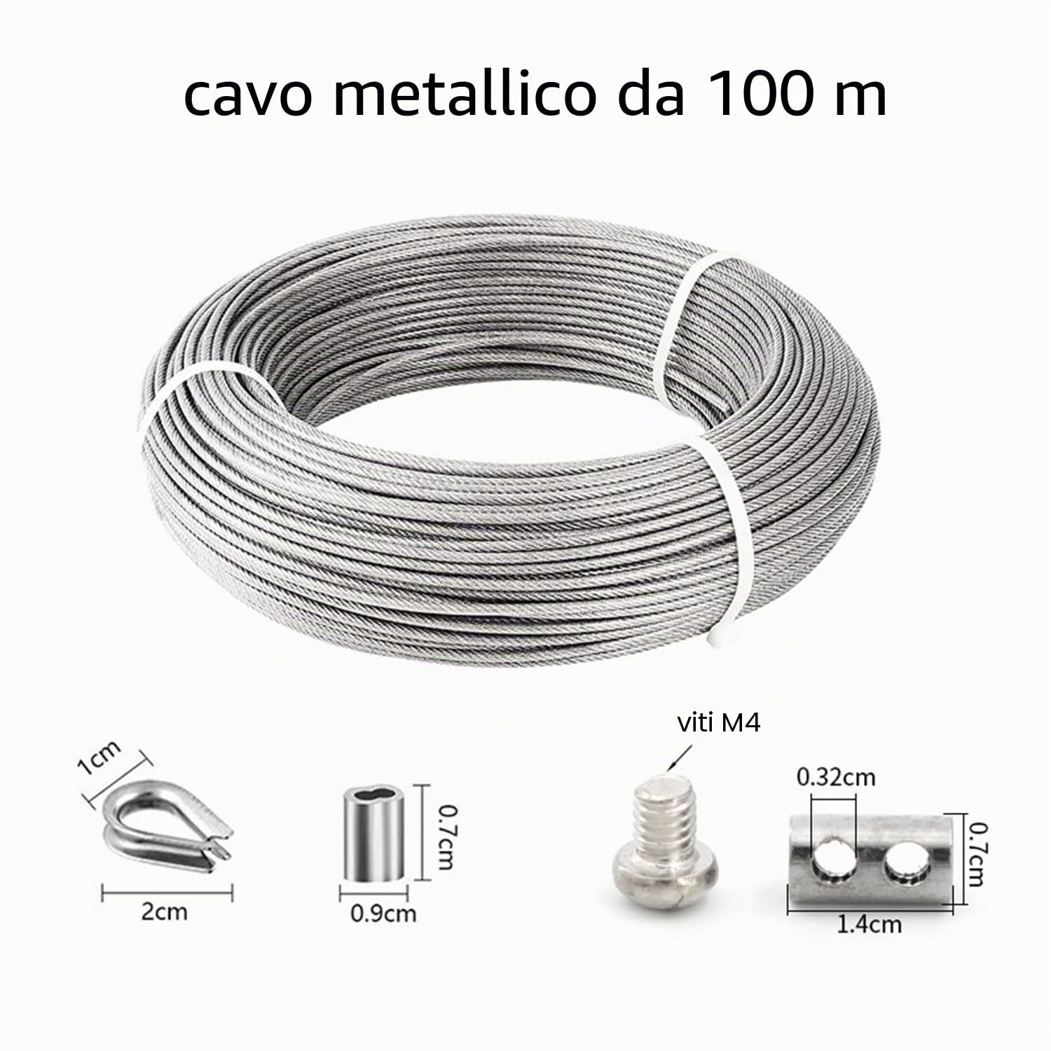 100m Filo Per Stendere Il Bucato Da Esterno 3mm,Cavo Acciaio,Garden Wire/Cable Railing Kit,Adatto Per Filo Di Tensione Per Recinzioni,Fune Metallica Per Lampade Da Esterno,Fune Per Tende