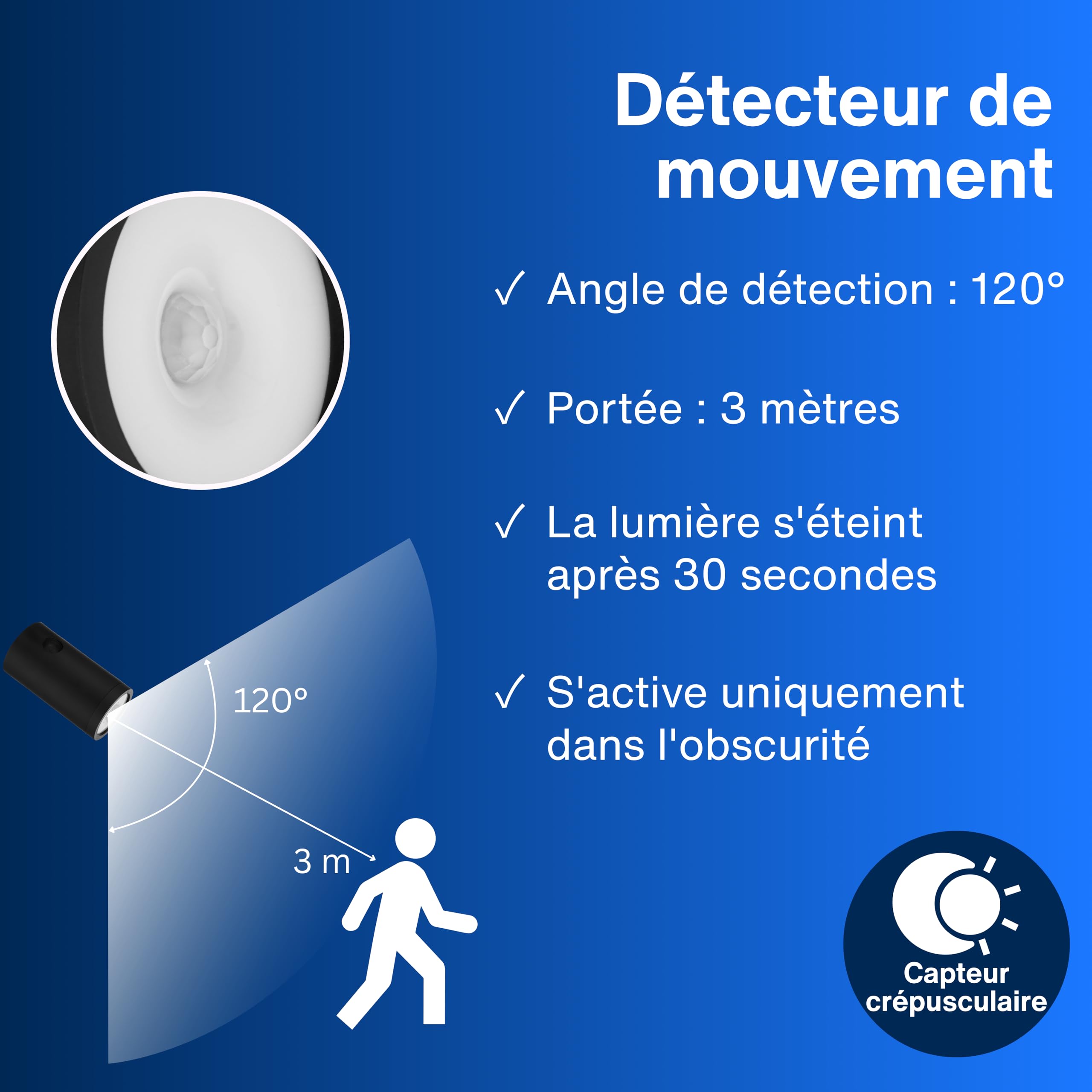 REV Applique murale LED - Lampe murale avec batterie et détecteur de mouvement, 180 lm, sans fil, intensité réglable, pivotante à 360°. Lampe d'appoint - Camping, garage et cave, IP54, noir