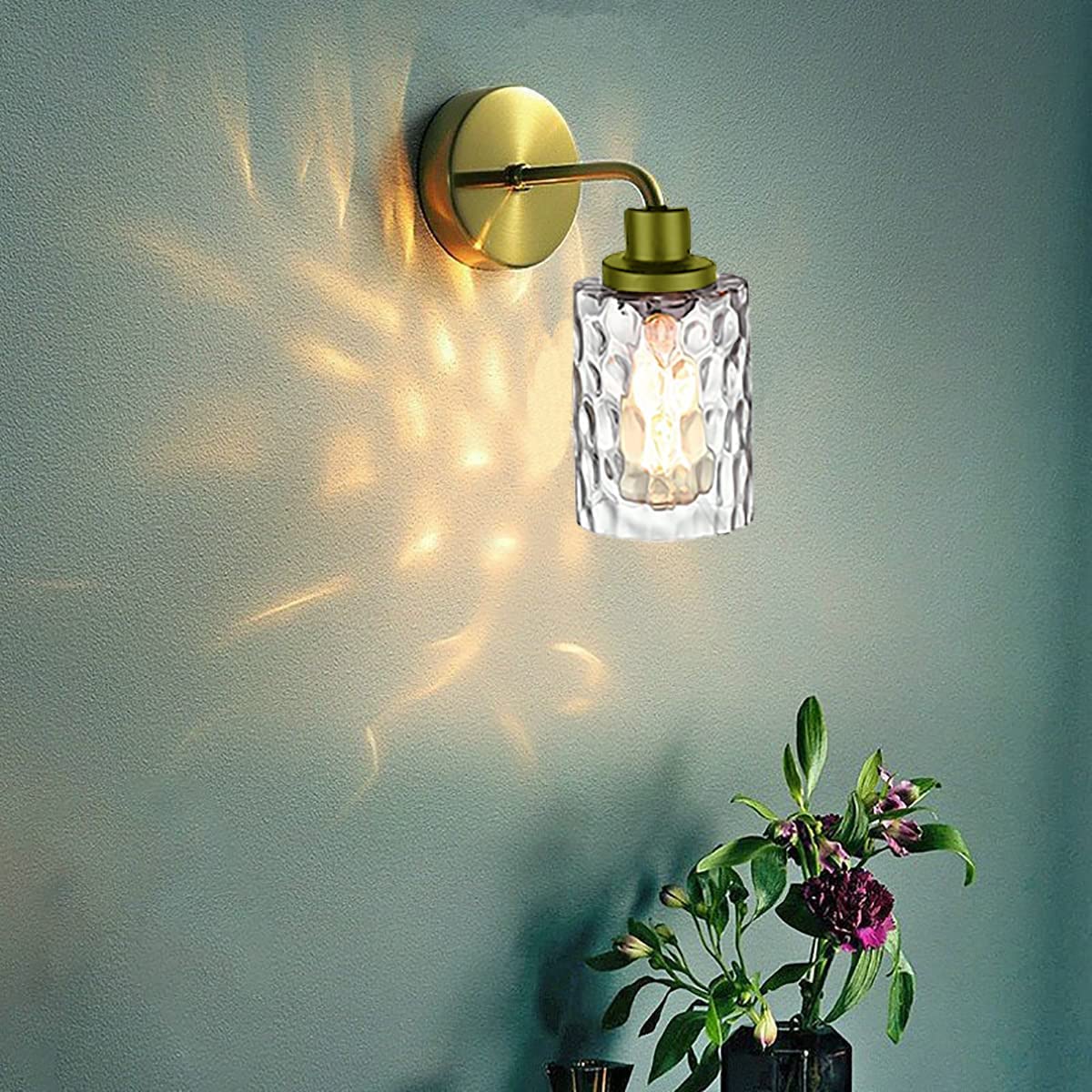 Rivqahra 5 Pack Clear Hammered Glass Lamp Shade Replacement Globe & Cover for Lighting Fixture, 6" Tall, Water Ripple Cylinder Glass Shade for Chandelier Pendant Light Wall Sconces, 1-5/8 inch Fitter