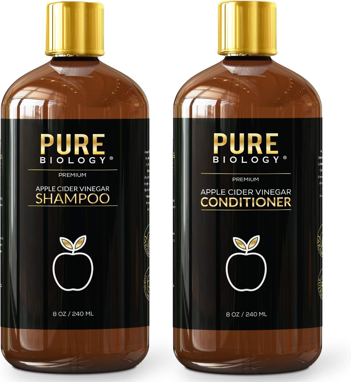 Pure Biology Apple Cider Vinegar Shampoo & Conditioner Set – Biotin for Hair Growth & Reduce Hair Loss for Men & Women – Cleanses & Adds Shine and Hydration for Dry Scalp & Dandruff – Sulfate Free