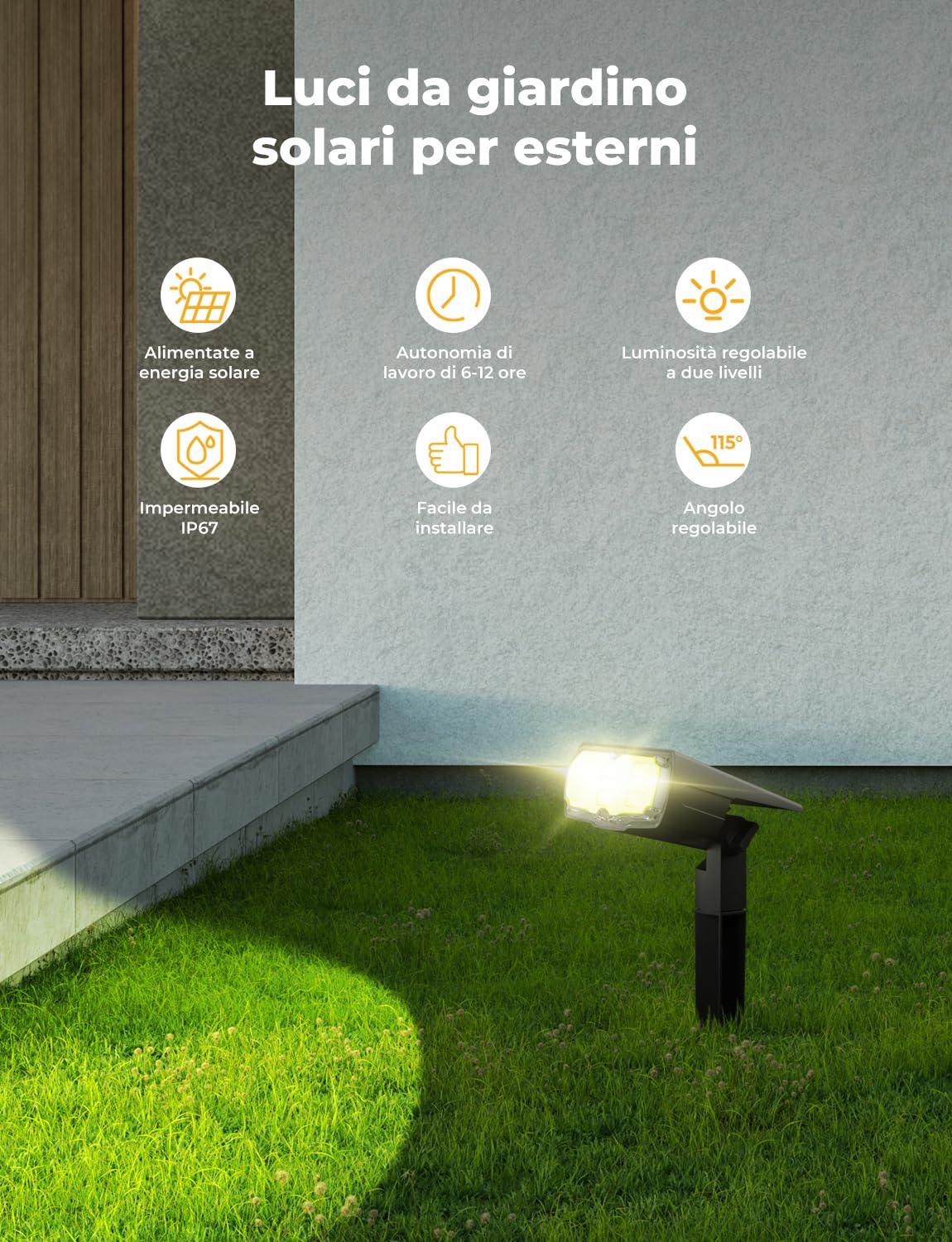 Luci Solari da Esterno, 36 LED Faretti Solari da Giardino, Cortile, Sentiero, Piscina e Campeggio Impermeabile IP67 (Bianco Caldo, 4)