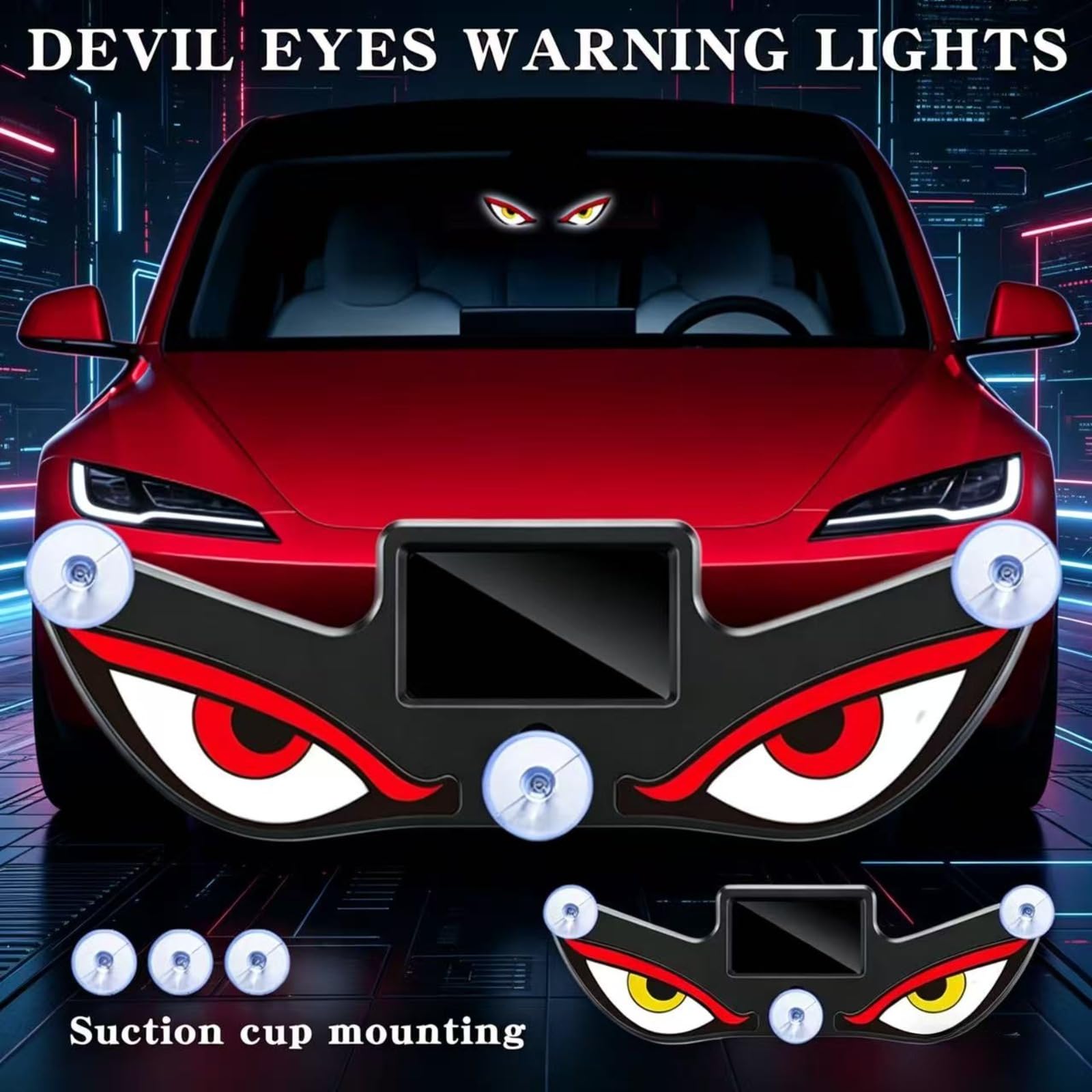 2PCS Solar Demon Eye LED Car Window Light,Lumières dynamiques de Voiture de 5 Modes,USB Solaire Double Puissance,Éclairage ambiant à Induction de Vibration,pour fenêtre de Voiture (D)
