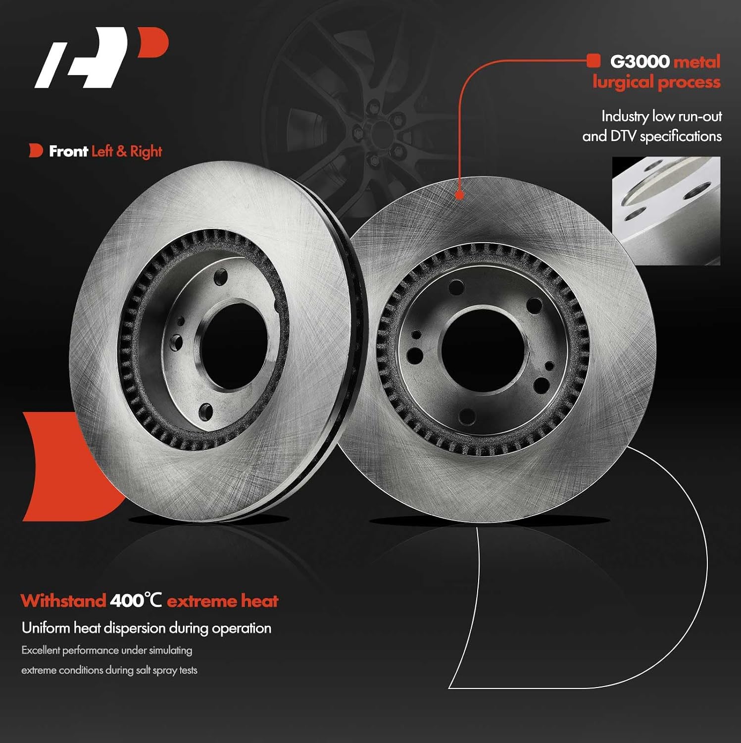 A-Premium 11.02 inch (280mm) Front Vented Disc Brake Rotors Compatible with Select Hyundai and Kia Models - Elantra, Sonata, Tucson, Ioniq, Tiburon, For Sportage, Optima, Magentis, Rondo, Soul, Niro