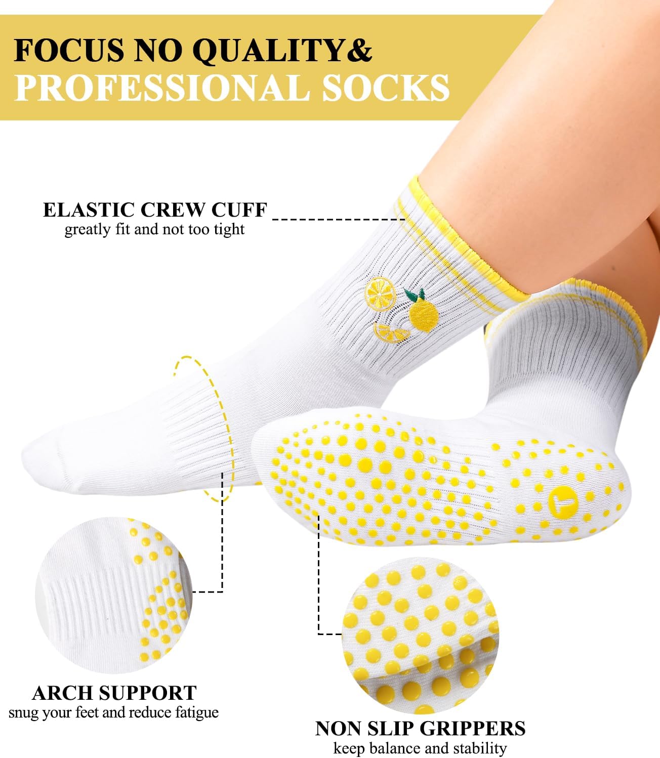 Toes Home Cute Pilates Socks with Grips for Women, Christmas Gifts Non Slip Socks for Yoga Barre Workout Sticky Crew Socks 3 Pairs - Image 5