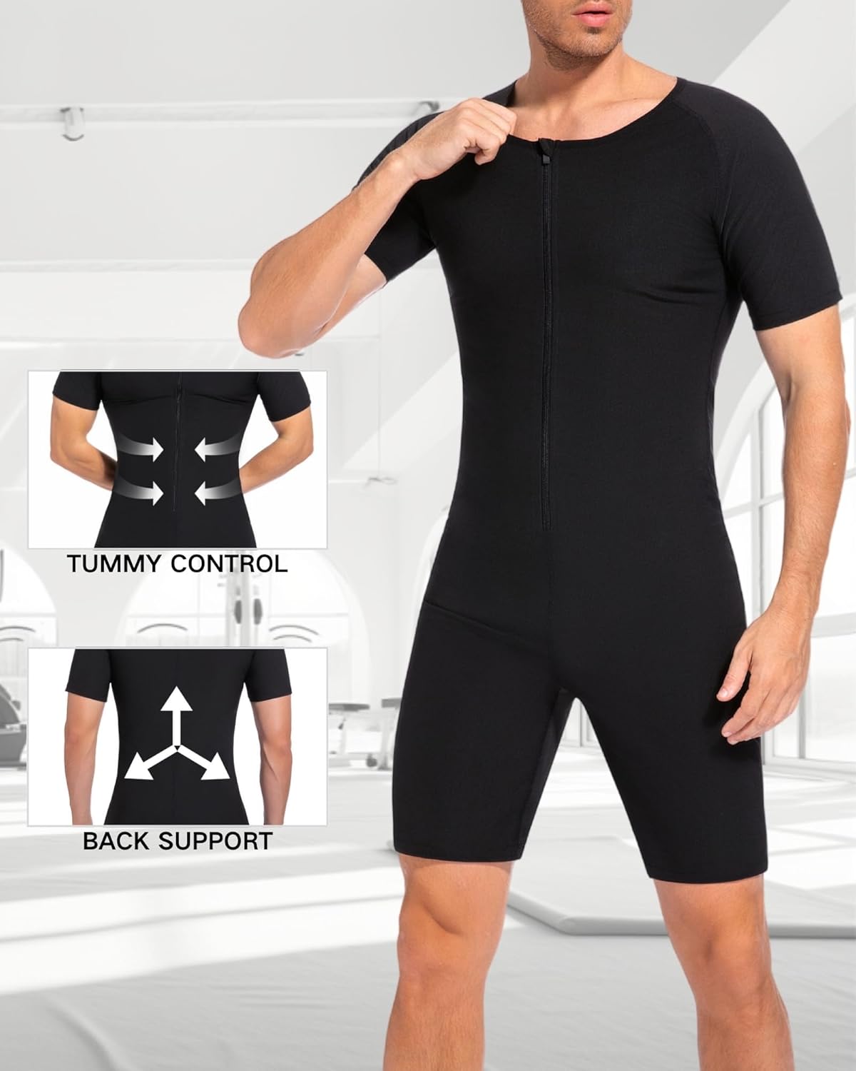 FUXERT Sauna Suit for Men 3 in 1 Slimming Full Body Sauna Jumpsuit Mens Waist Trainer for Workout - Image 4