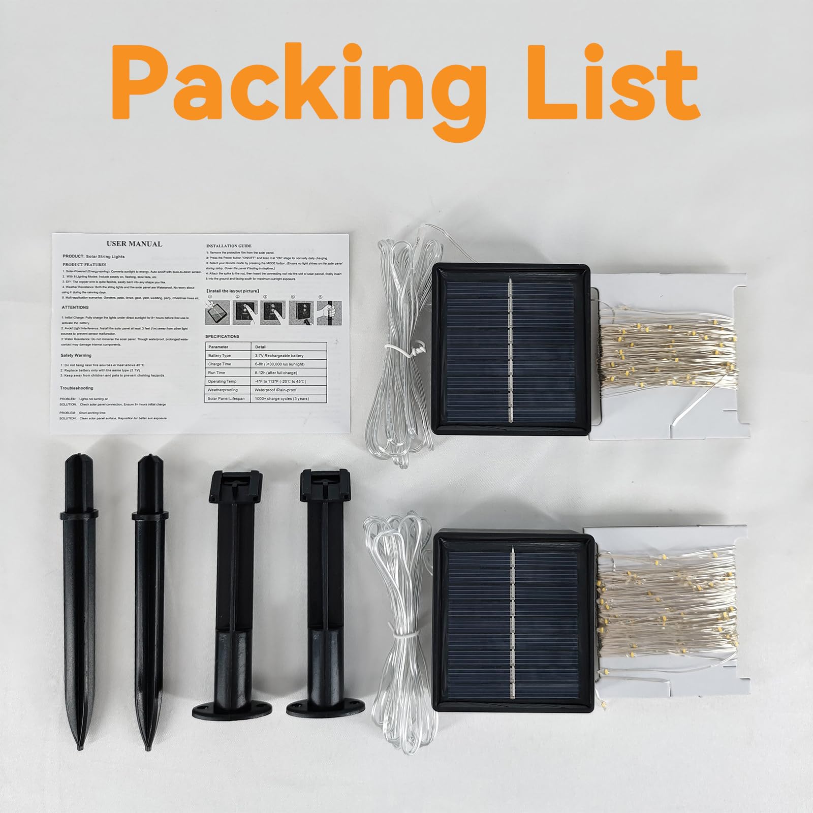 Solar-Lichterkette für den Außenbereich, wasserdicht, 2 Stück, insgesamt 20 m, 200 LEDs, 8 Modi, funkelnde Lichter, Solar-Lichterkette für Terrasse, Garten, Hof, Party, Hochzeit, Baum, Weihnachten