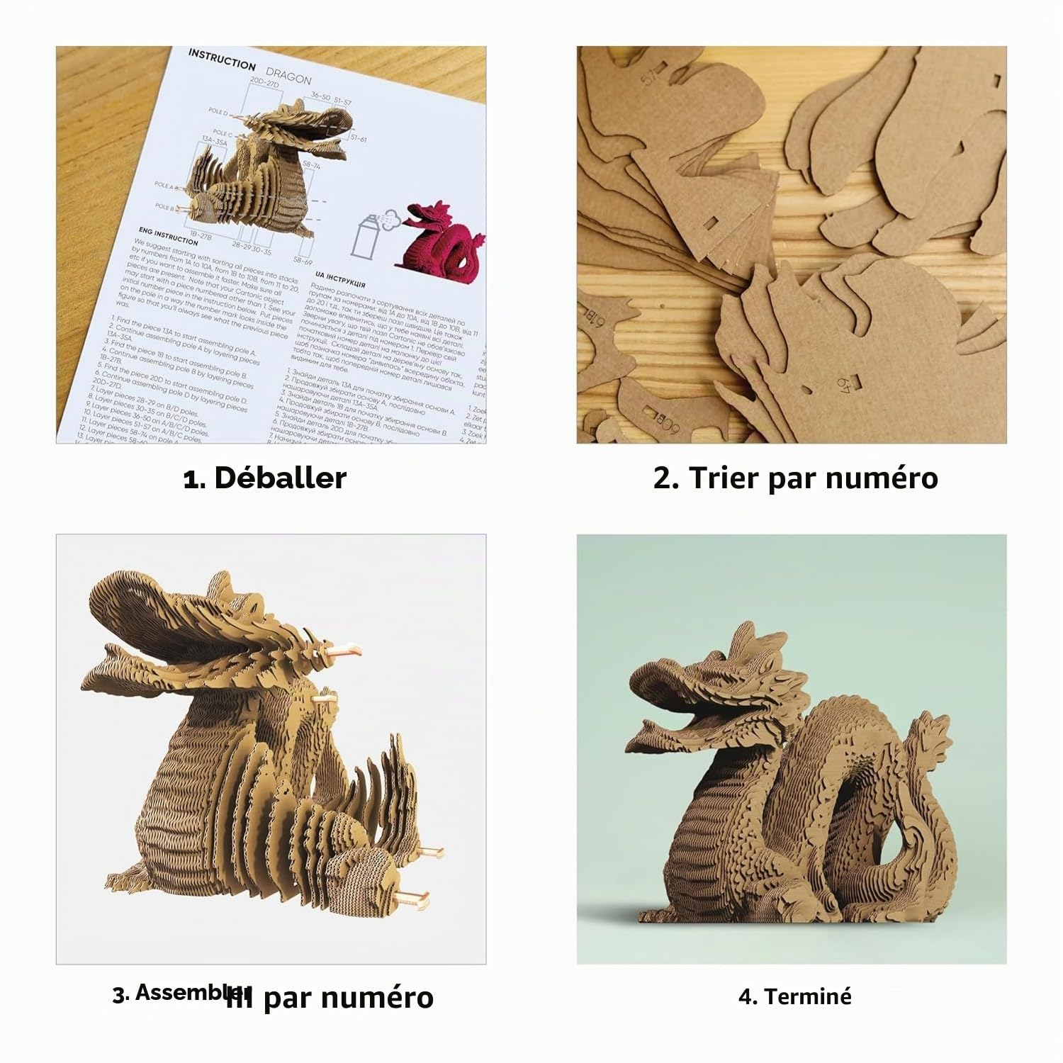 Dragon Puzzle 3D en Carton – Maquette à Monter | 126 Pièces, 27 × 18 × 11 cm – Kit Sculpture DIY à Peindre, Matériaux Recyclés, Ados & Adultes, Idée Cadeau Déco