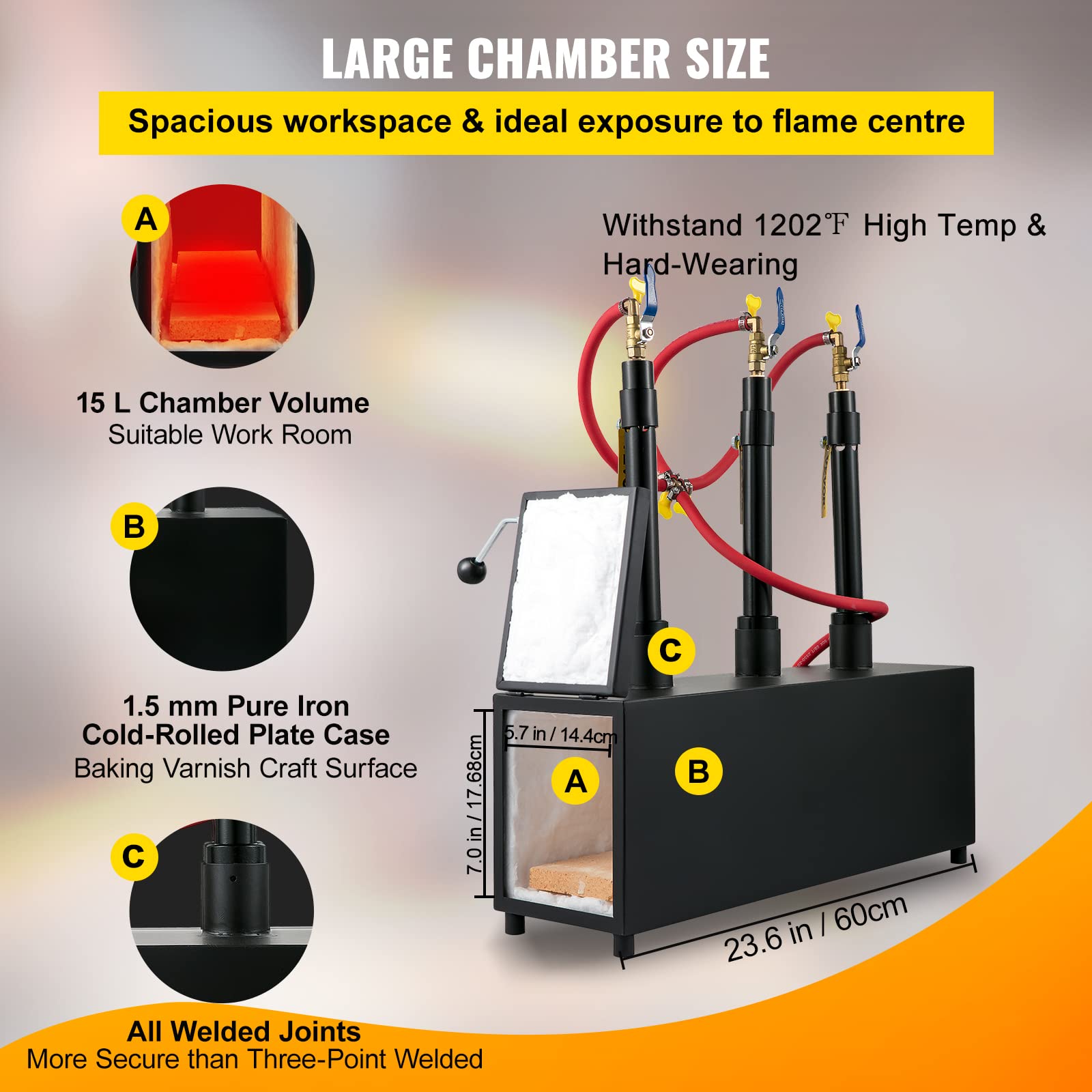 VEVOR Forja de cuchillos de propano, horno de herrero con tres quemadores, forja de metal cuadrada portátil con una sola puerta duradera, gran capacidad, para herrería, fabricación de cuchillos,