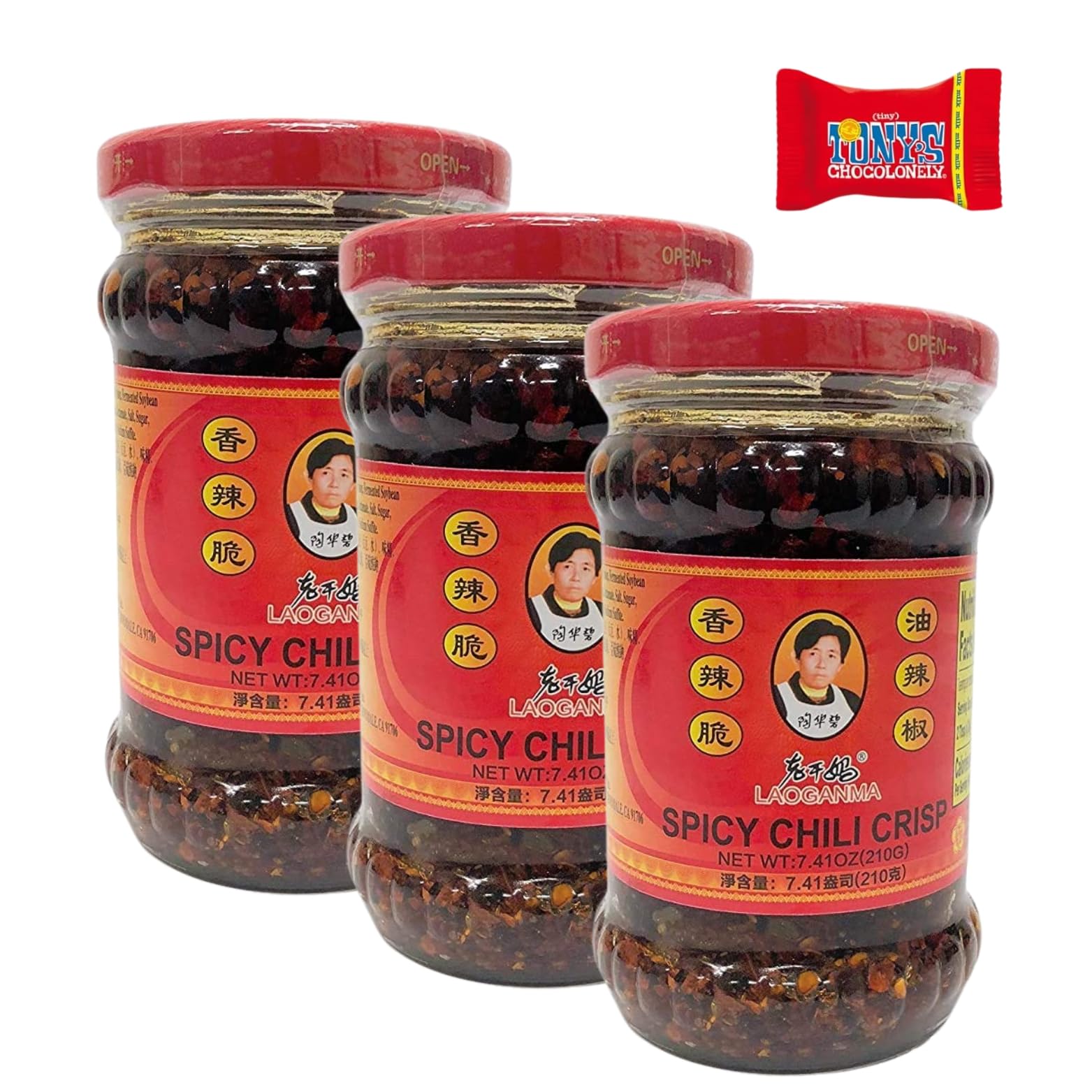 Lao Gan Ma Crispy Lot de 3 piments croustillants dans l'huile épicée 210 g