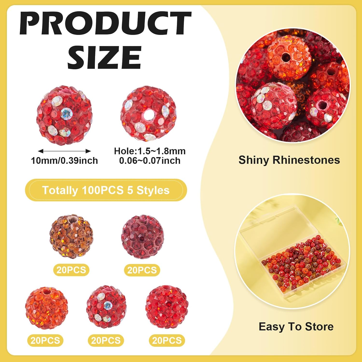 100 Pcs Polymer Clay Rhinestone Beads Disco Ball Beads 10mm Round Bead Shiny Crystal Clay Pave Diamond Rhinestones Bead for Bracelet Necklace Earring DIY Jewelry Making Party Decor,Red - Image 5