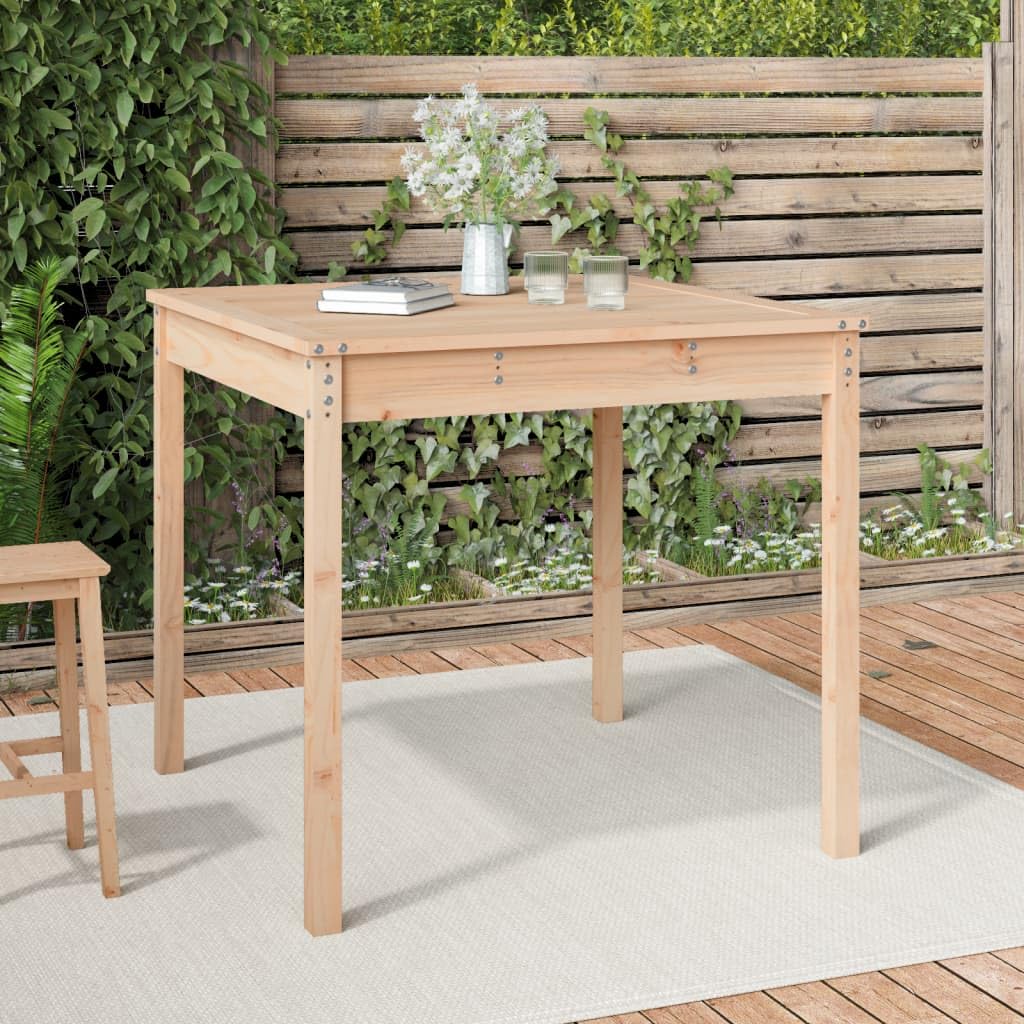 Mesa de jardín exterior de madera de pino cuadrada para patio y balcón