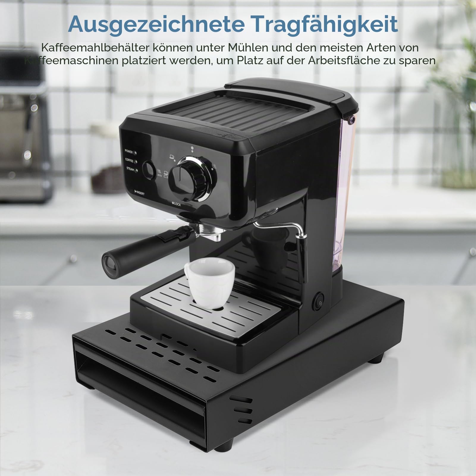 Kaffee-Abklopfbehälter aus Edelstahl, Sudschublade für Espresso Siebträgermaschine, Kaffee-Knockbox-Schublade mit Herausnehmbarer Abklopfstange für Zuhause Café Büro Bar | 28 x 18 x 5cm