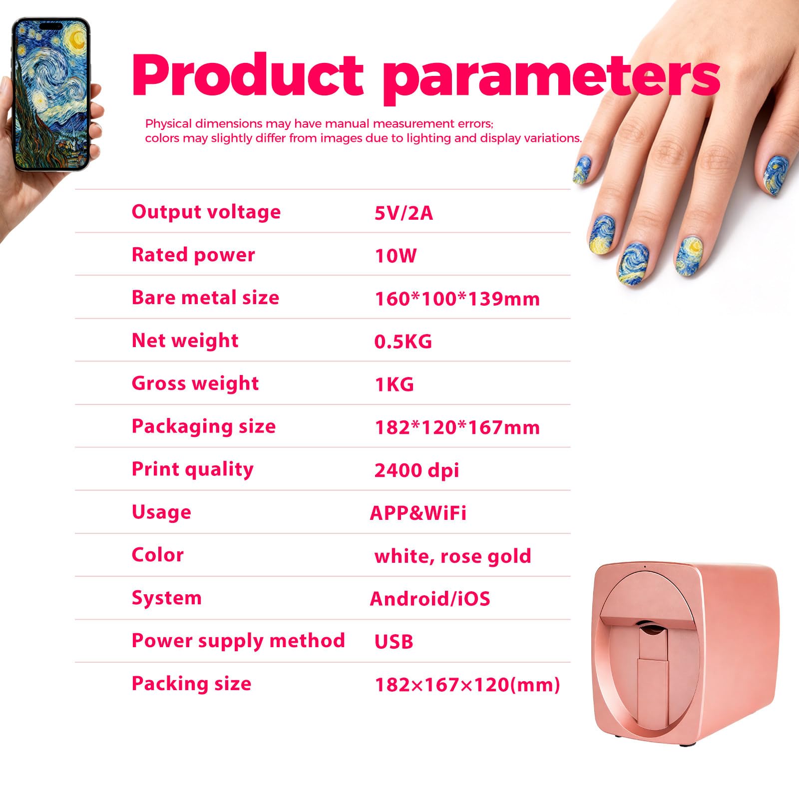 Stampante per Unghie Gel, Stampante per Unghie Portatile, Supporto WiFi/DIY/USB, Stampante per Unghie con App, Stampante per Unghie Professionale, per DIY,Studi per Unghie White