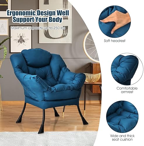 Miniatura 4 de DORTALA Silla perezosa moderna, sofá individual con bolsillo lateral y reposabrazos, sillas de ocio modernas tapizadas suaves, adecuadas para sala