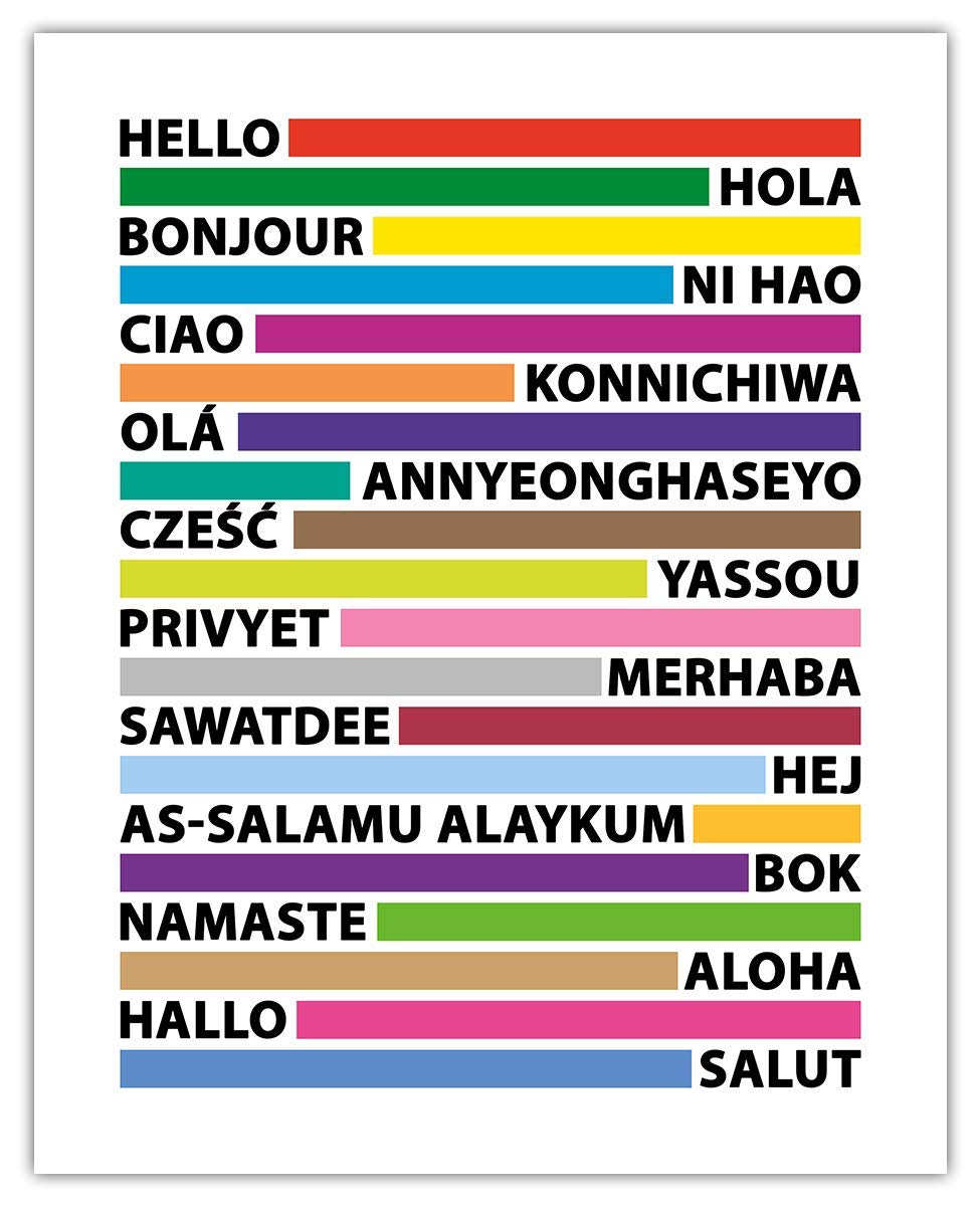Hello In Different Languages Typography Wall Art Print: 11x14 Unframed Chic, Boho & Modern Posters for Office, Classroom, Dorm, Living Room & Bedroom Decor - Idea for Students, Teachers