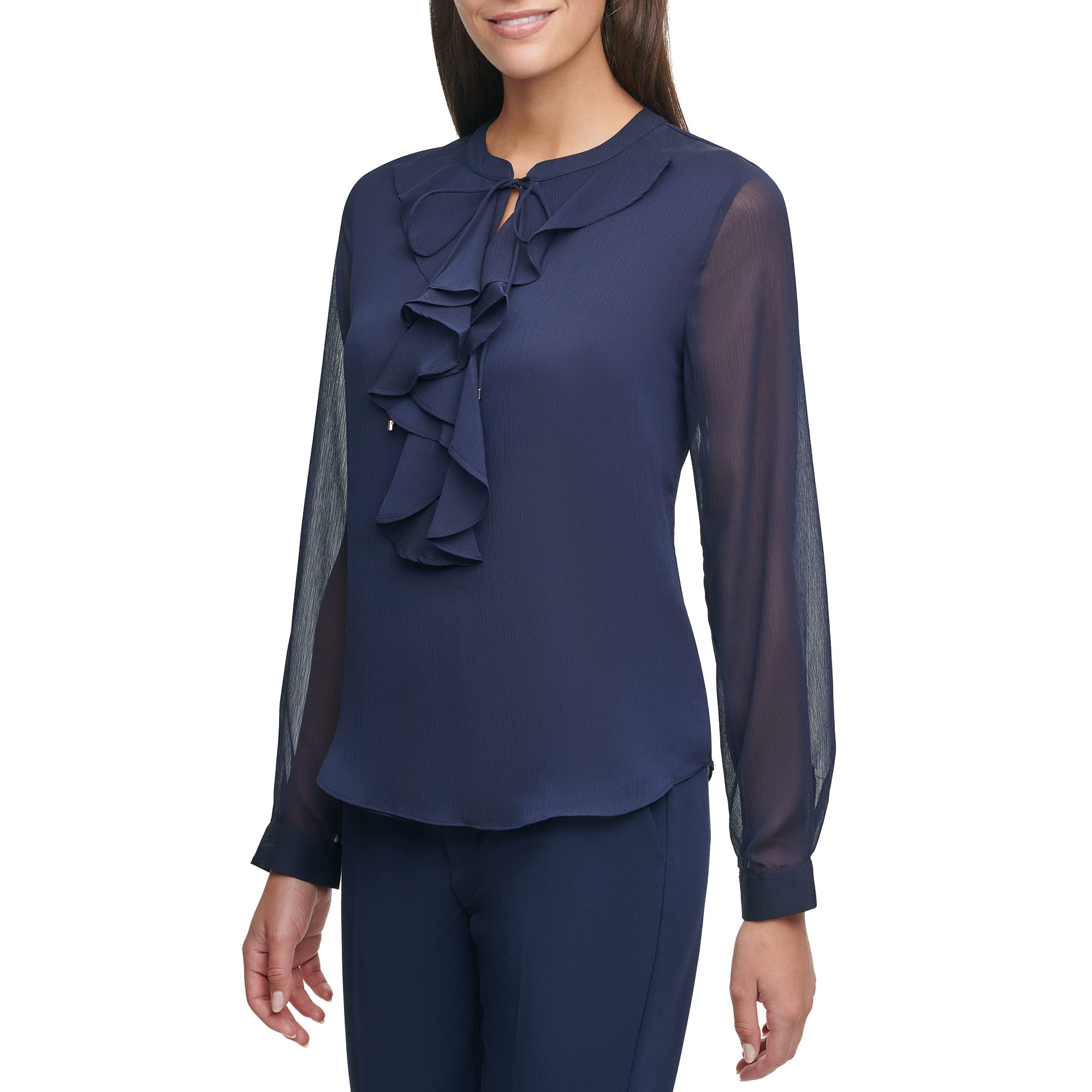 Tommy Hilfiger Classic Lone Sleeve Ruffle Front Blouse Camicia da Donna
