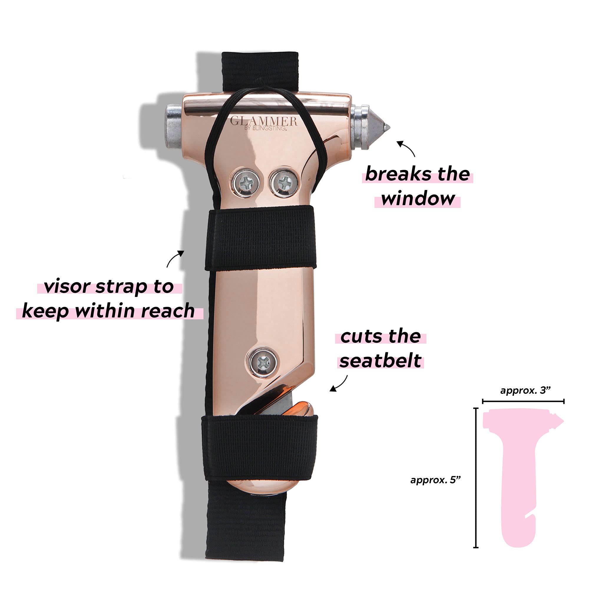 BLINGSTING Glammer Safety Hammer Emergency Automotive Escape Hammer