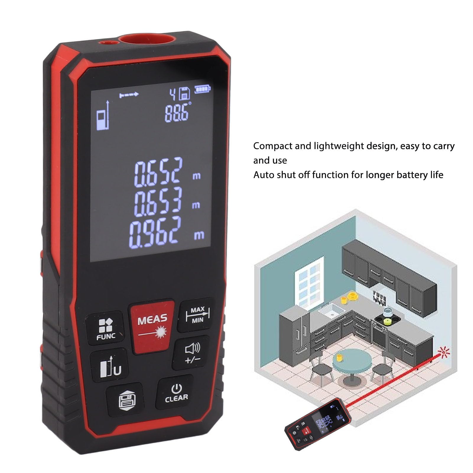 Medidor de Distancia Láser Herramienta de Medición Láser Medición Digital con Apagado Automático Diseño Compacto de Gran Alcance para Construcción de Viviendas DIY