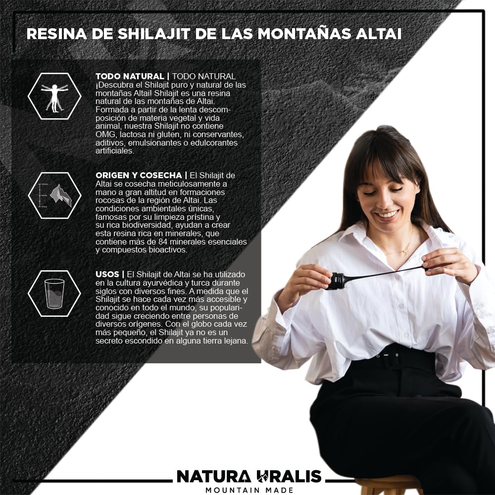 Natura Uralis Altai Shilajit | Resina Mineral de Shilajit Orgánico, de Formación Natural - Shilajit Negro Altamente Potente de las Montañas Altai (100 g)