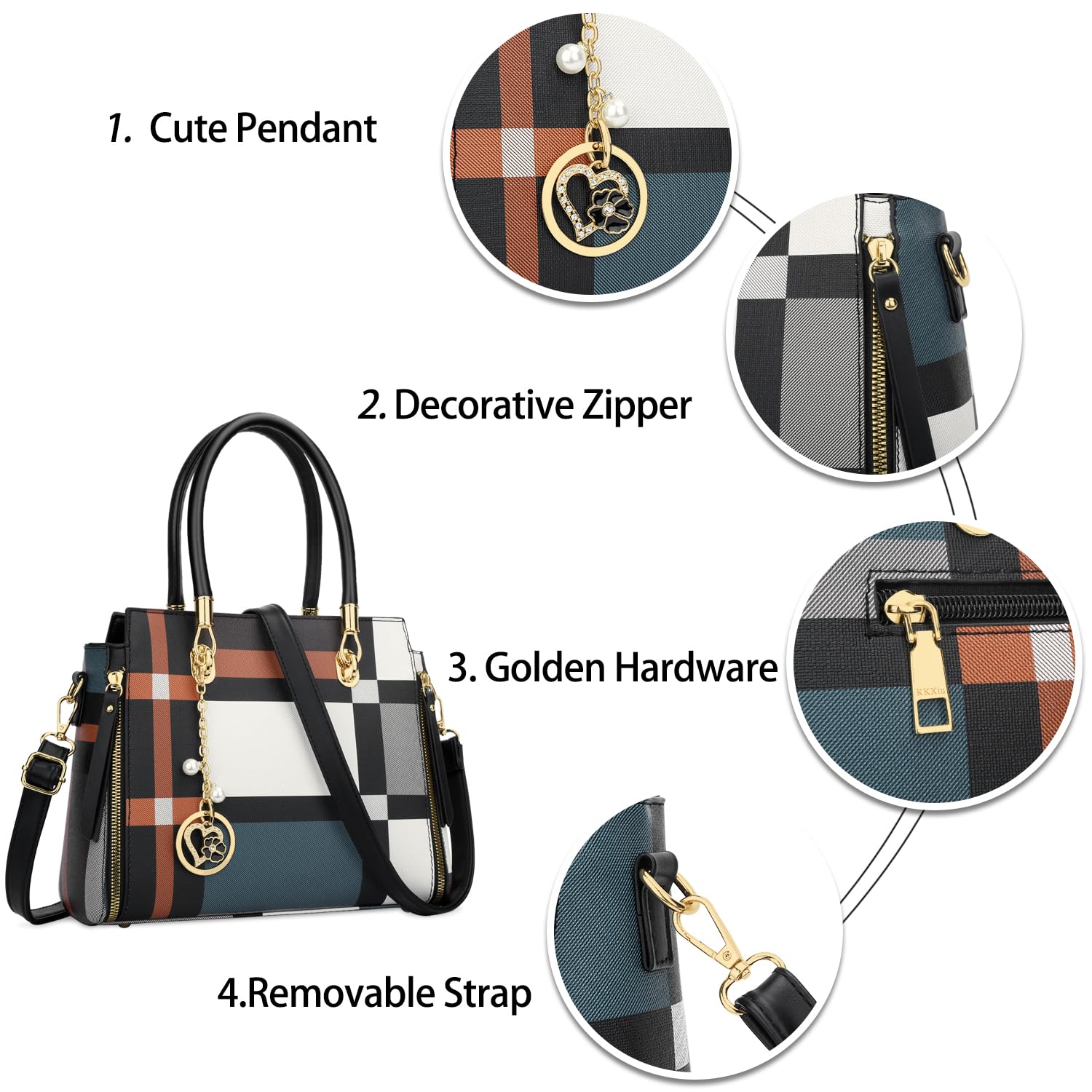 KKXIU Elegante bolso bandolera de cuero vegano con asa superior para mujer