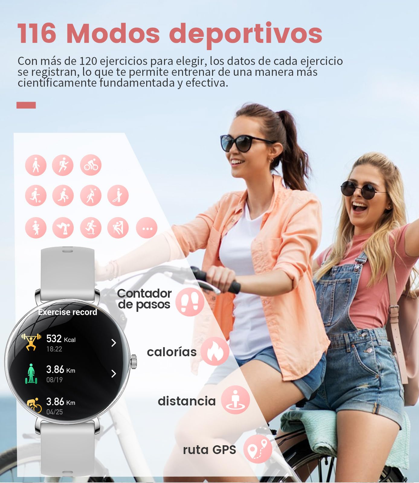 SUNKTA Reloj Inteligente Mujer Ligero con Pantalla Curva AMOLED Ultra Fina Bluetooth Llamadas IP68 Impermeable Podómetro/Frecuencia Cardíaca 100+ Modos Deportivos Elegante Smartwatch para Android iOS