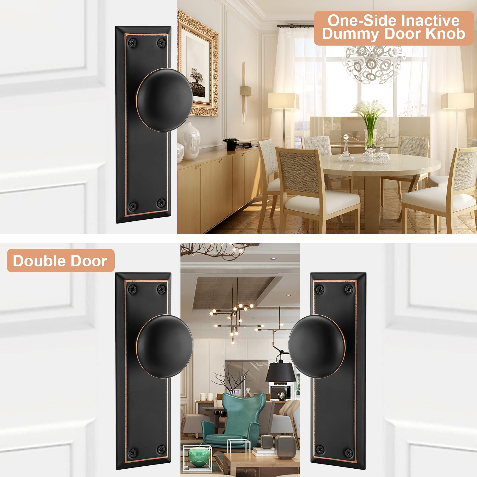 newliplace 2 Pack Vintage Single Sided Dummy Door Knobs Interior, Antique Long Plate Dummy Door Knobs in Oil Rubbed Bronze - Image 2