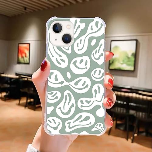 Miniatura 2 de Funda estética verde salvia con sonrisa trippy compatible con iPhone 15, bonita funda de TPU para iPhone 15 para adolescentes, mujeres y hombres,