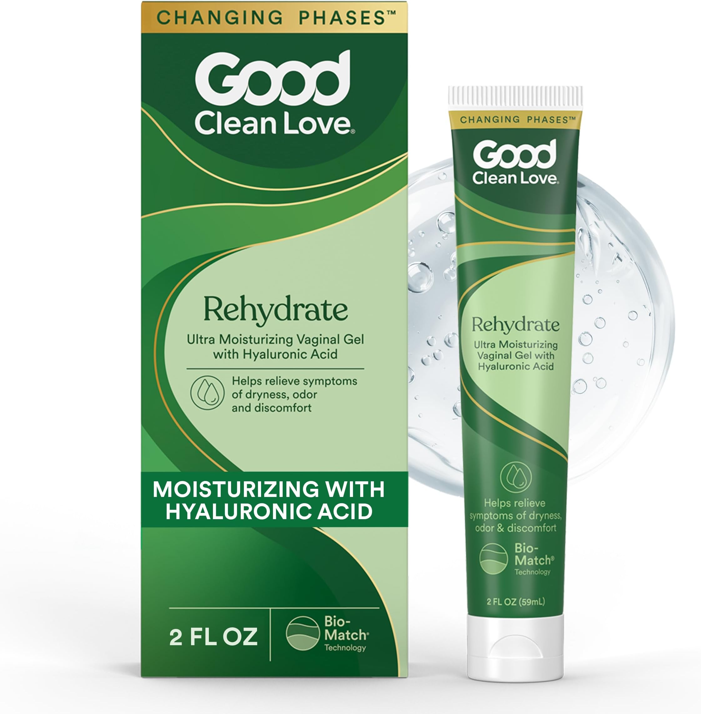- Good Clean Love Rehydrate Ultra Moisturizing Vaginal Gel with Hyaluronic Acid, pH-Balanced Vaginal Moisturizer, Water-Based Feminine Care, Long Lasting Relief from Dryness & Discomfort, 2 Oz