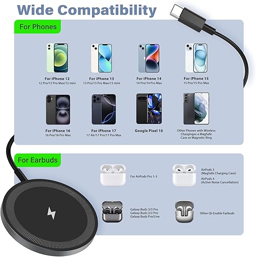Miniatura 2 de Almohadilla de carga inalámbrica portátil magnética paquete de 3 paquetes de 15 W Fast Qi Magnetic para Apple Charger Dock Compatible con iPhone 16e