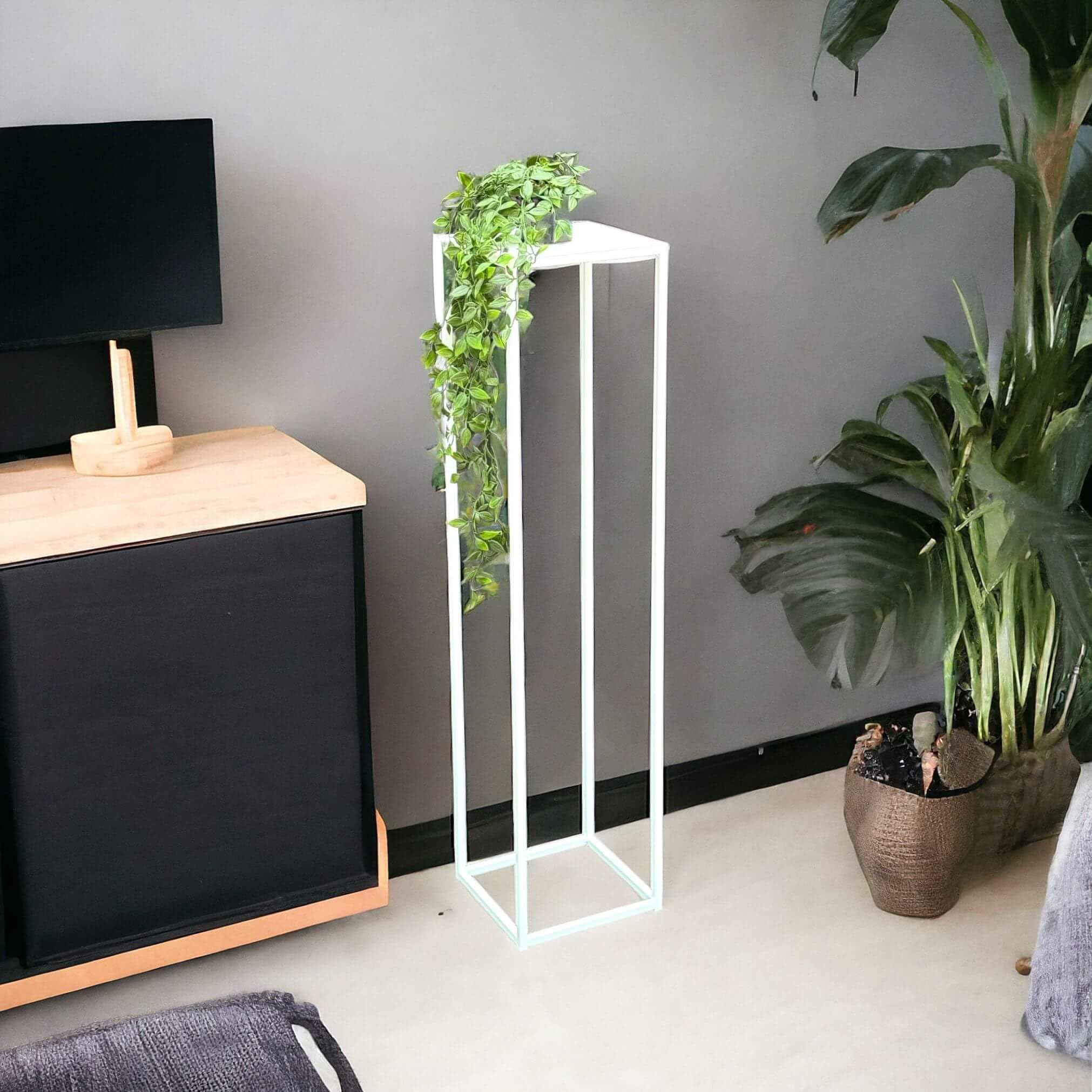 DanDiBo 96569 Tabouret à fleurs carré en métal blanc 100 cm Table d'appoint colonne de fleurs Support pour plantes moderne