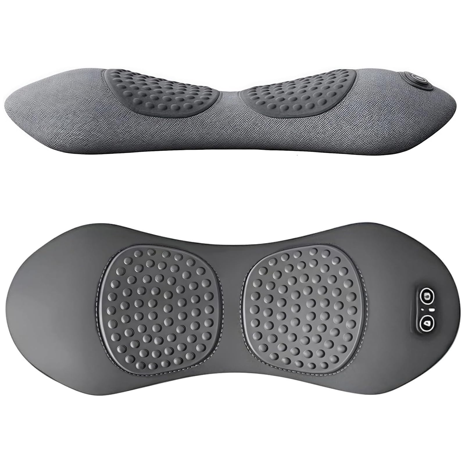 Smooth Spine Triple Fusion Back Massager with Traction, Vibration & Heat, 3 in 1 Verstellbares Lendenwirbelstützkissen mit Traktion und Wärme, Rückenmassagegerät für Unteren Rücken, Nacken (Grau)