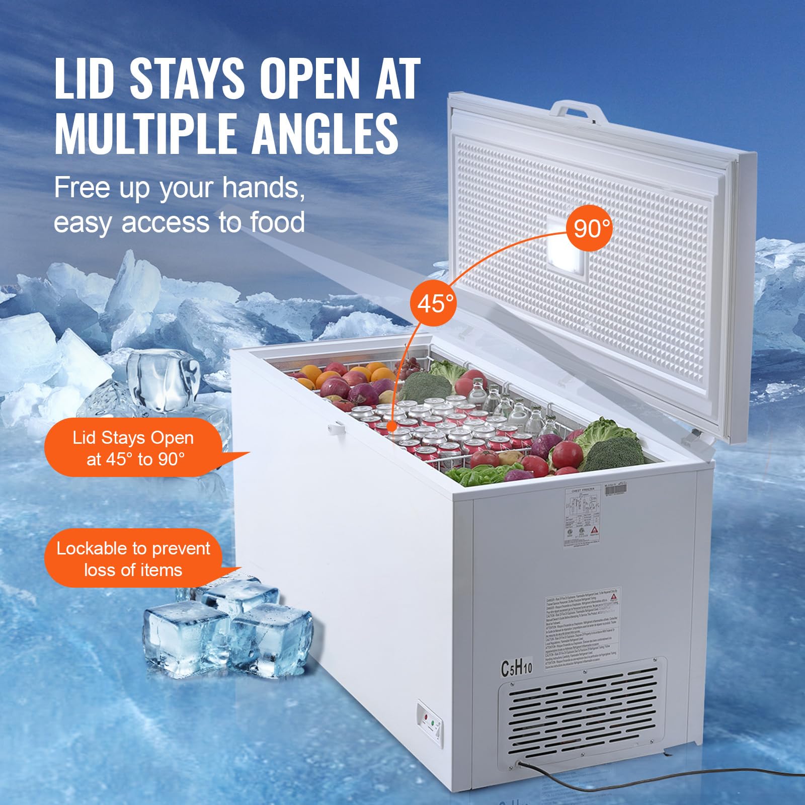 Happybuy Chest Freezer, 17.2 Cu.Ft / 488 L Large Deep Freezer With 4 Baskets; Freestanding, Top Open Door, 7-Level Temp Adjustment, LED Light, Locking Lid, 6 Wheels on Fridge.com - View 5