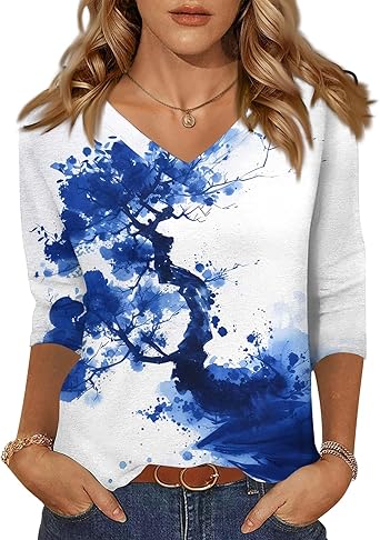 HTHLVMD Womens 3/4 Length Sleeve Tunic Tops Summer Fall Outfits 2025 Three Quarter Sleeve Casual V Neck T Shirts for Women