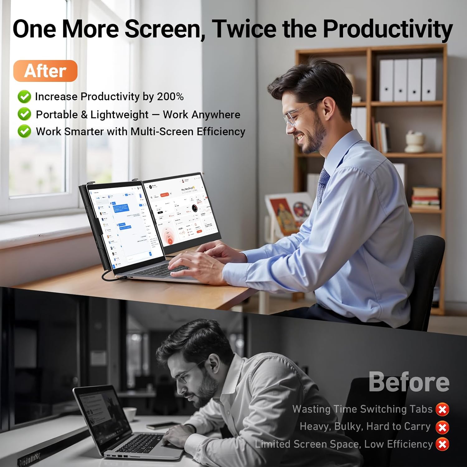 Vixtan Laptop Screen Extender, 15.3" FHD 1080P Portable Dual Monitor, Ultra-Thin 1.7lbs Plug & Play for 13"-17" Laptops