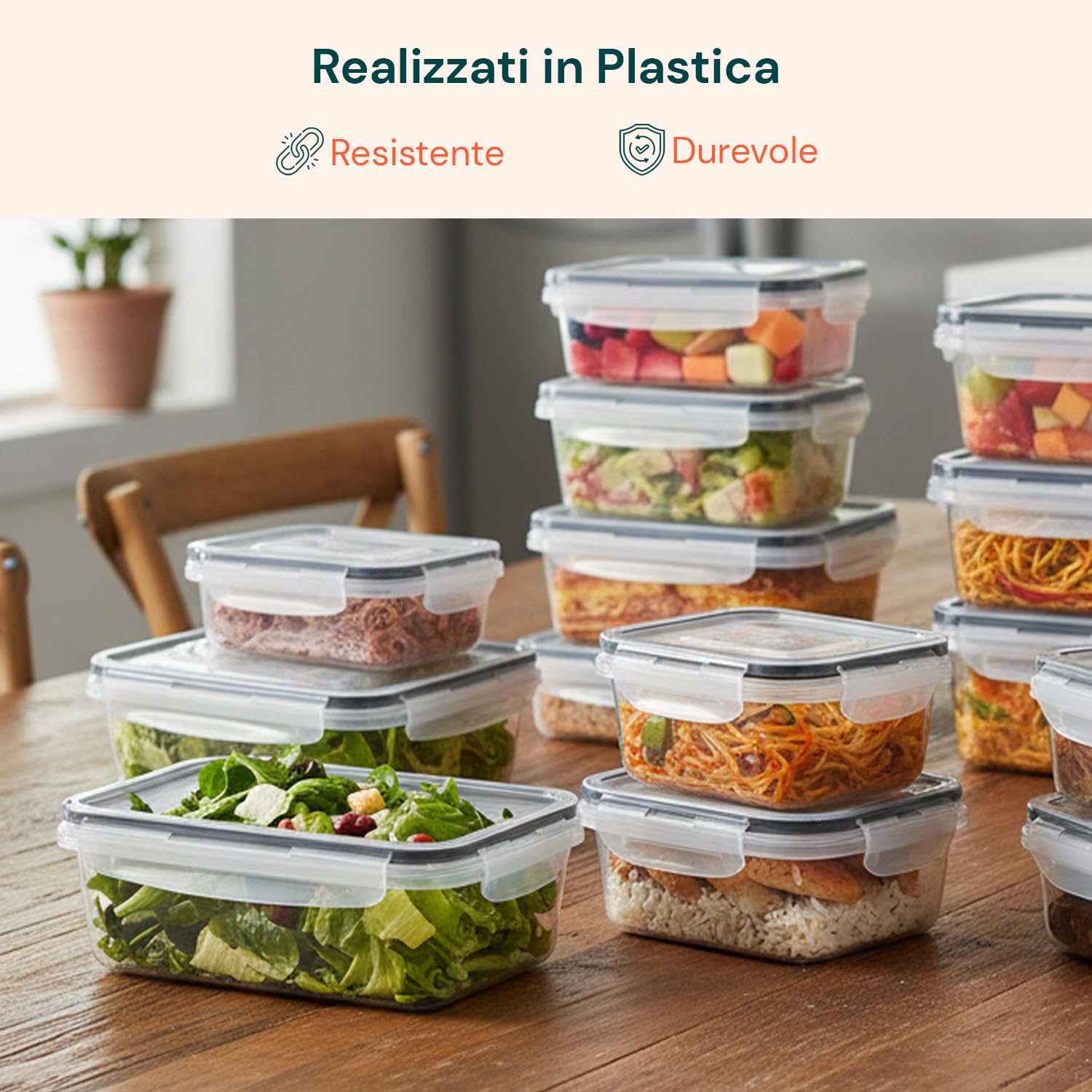 Avilia - Contenitori Ermetici per Alimenti Multimisura Set 24 Pezzi per Frigo e Dispensa, in Plastica PP con Etichette e Penna, Impilabili Salvaspazio per Meal Prep e Conservazione Fresca