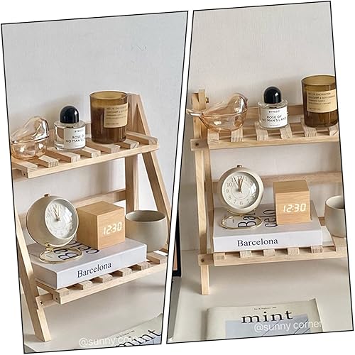 Miniatura 7 de Estante de almacenamiento de maquillaje de doble capa organizador de cosméticos de madera titular de la decoración del hogar