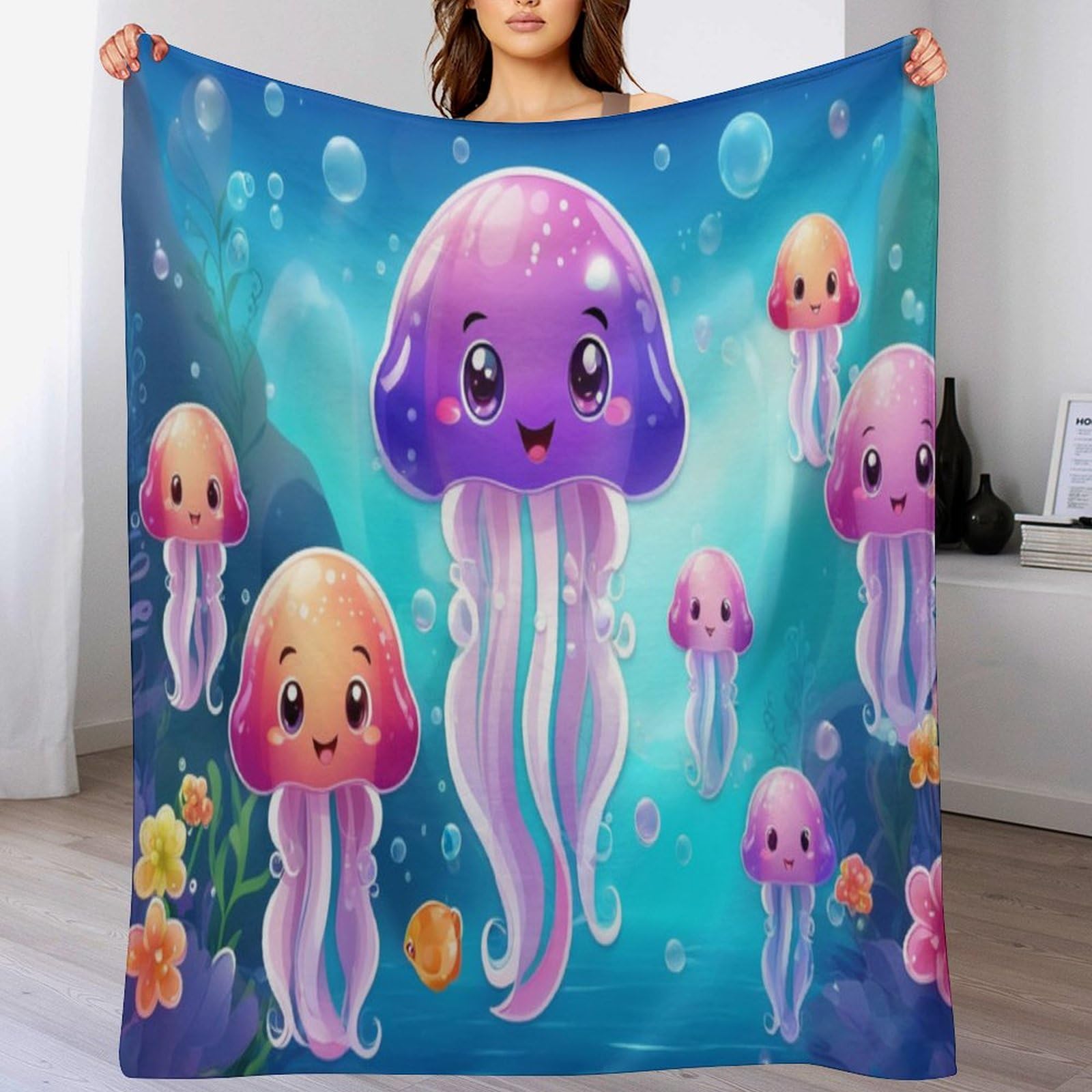 Couverture chaude Jellypoisson en flannel moelleuse pour une isolation thermique maximale
