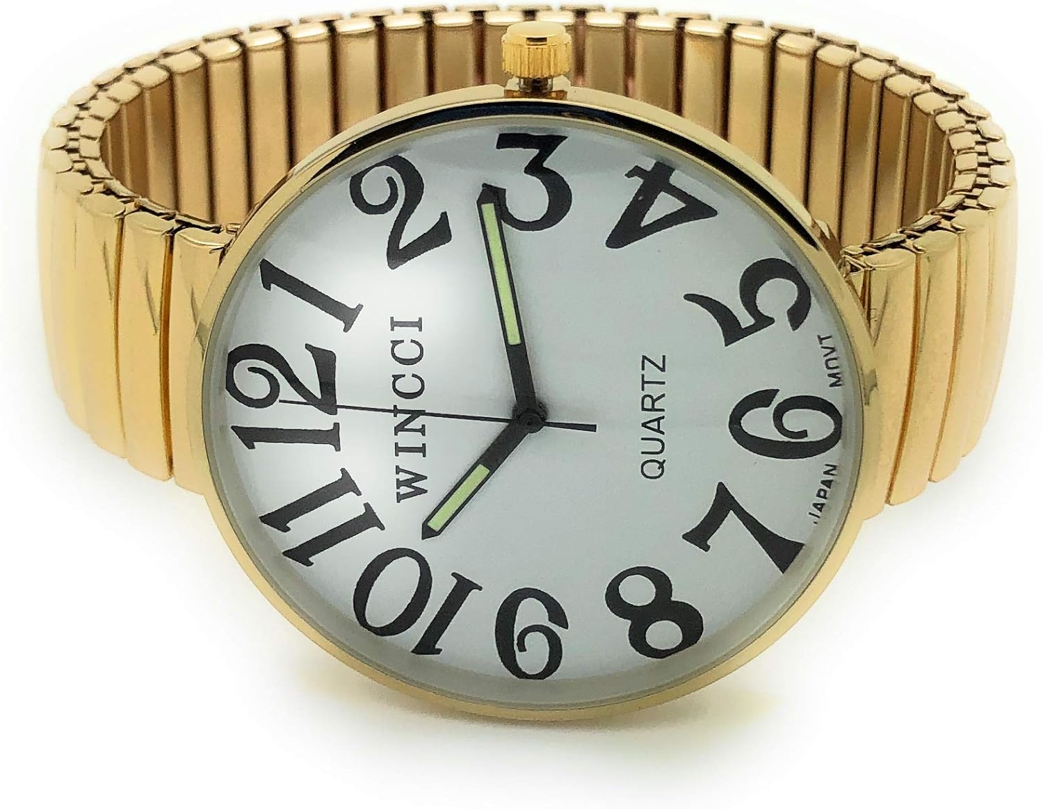 Mens Ladies Jumbo Big Numbers Stretch Elastic Band Fashion Watch (Gold)