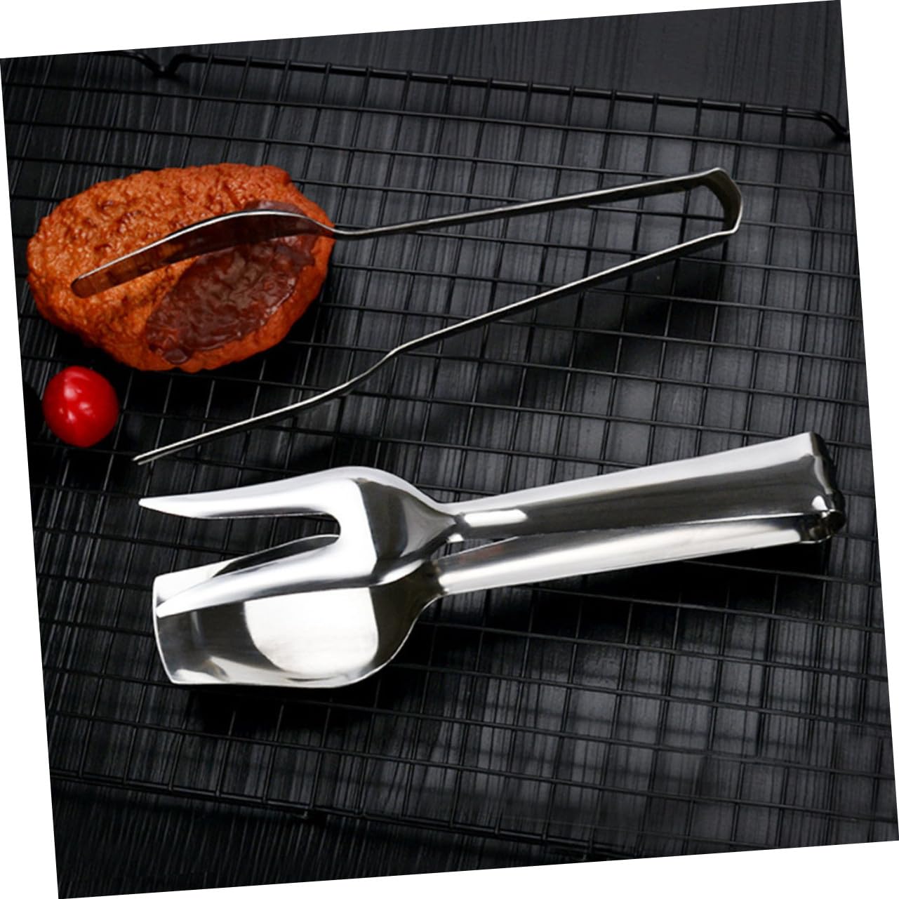 Pinza da Cucina per Pane in Acciaio Inox, Set 2 Pezzi | Leggera, Presa Sicura, Manico Stabile, per Festa in Casa e Matrimonio, Finitura Argento